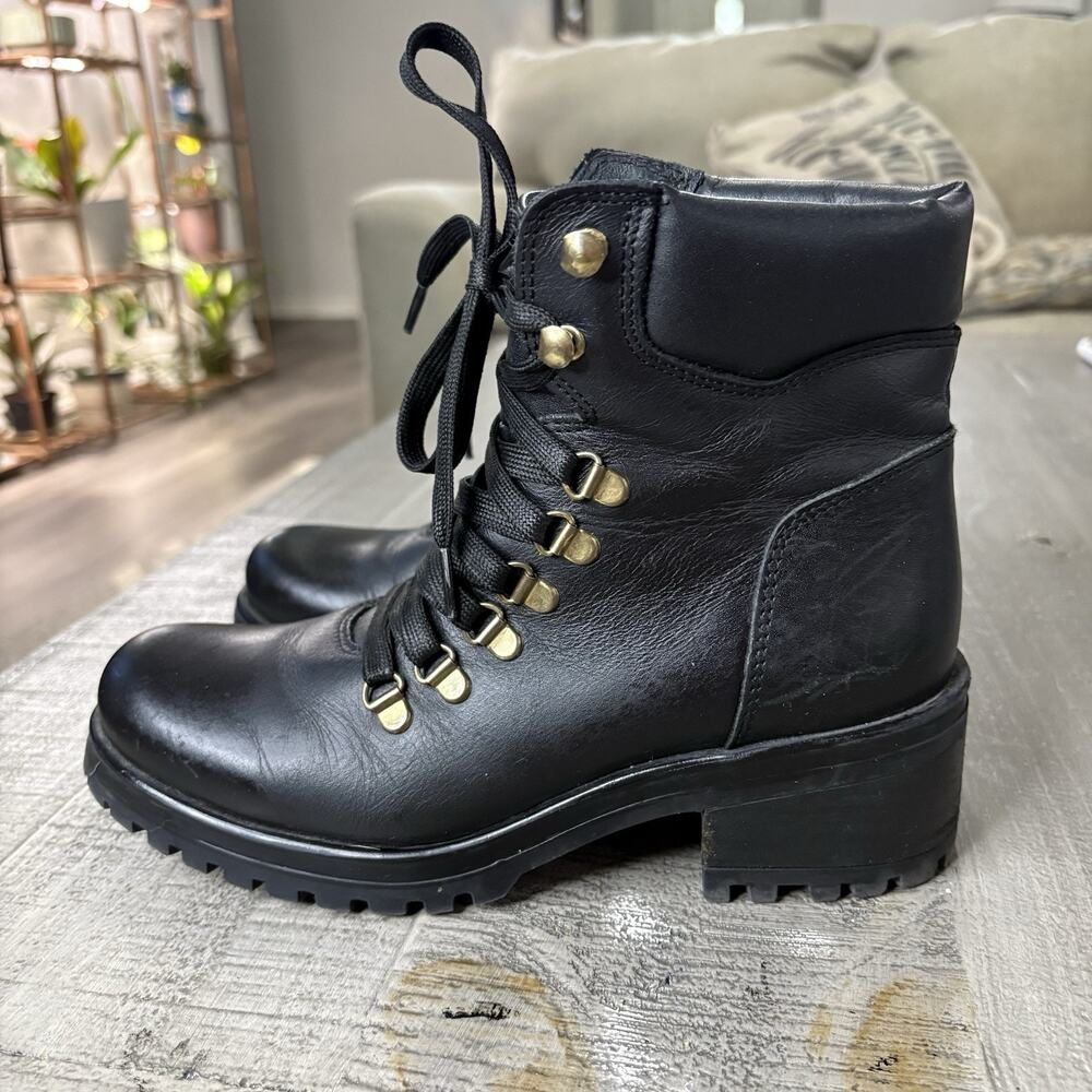 Steve Madden Galway Leather Combat Hiking Boots Black Size 8